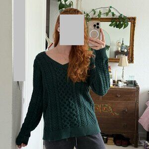 Green Fisherman Cable Knit Sweatshirt (Size: Medium)